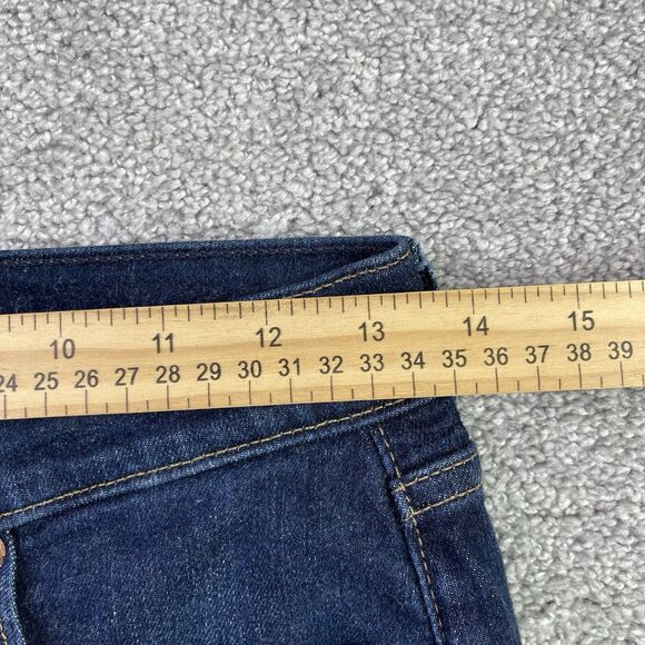 Gap Jeans Women’s 27 Blue 70’s Flare High Rise Dark Wash Slim Fit Raw Hem - Picture 5 of 9